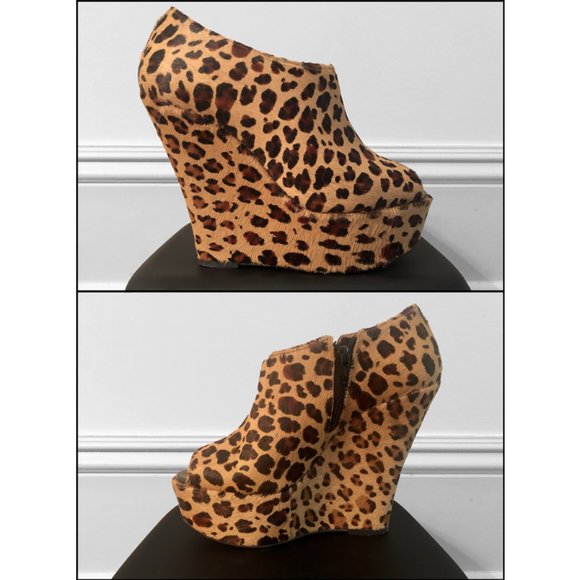 Vintage Leopard Platform Peep Toe Wedges - Picture 5 of 10